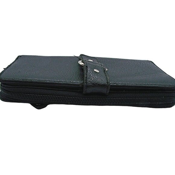 Black Soft Leather Wallet Organizer Full Zip Around Extra Flip for Cards ID Slot - Picture 3 of 12